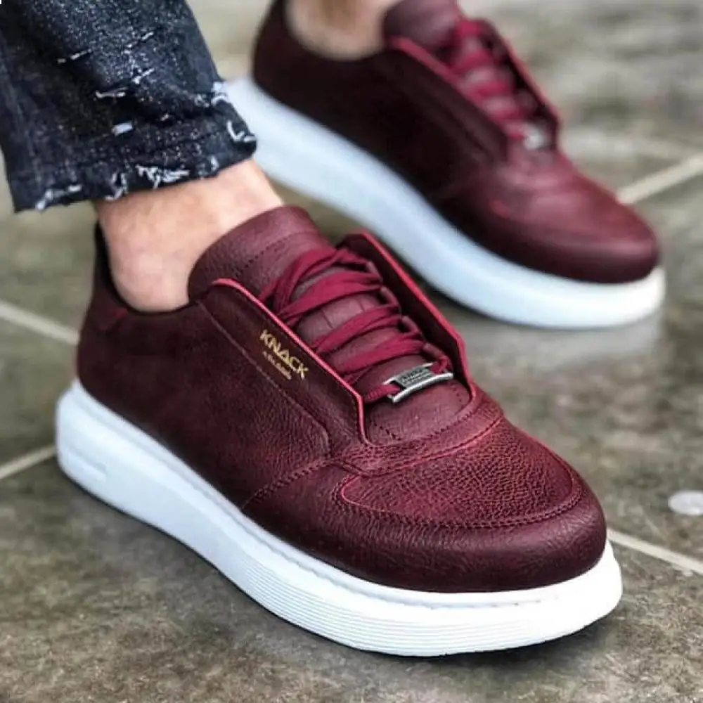 

Knack Casual Men's Shoes Burgundy Color High Stitched White Sole Faux Leather Cross Laced Comfortable Flexible Lightweight Summer Fall Season Casual Male Sneakers Travel Hiking Use Air Perfect Vivid Solid Color 039