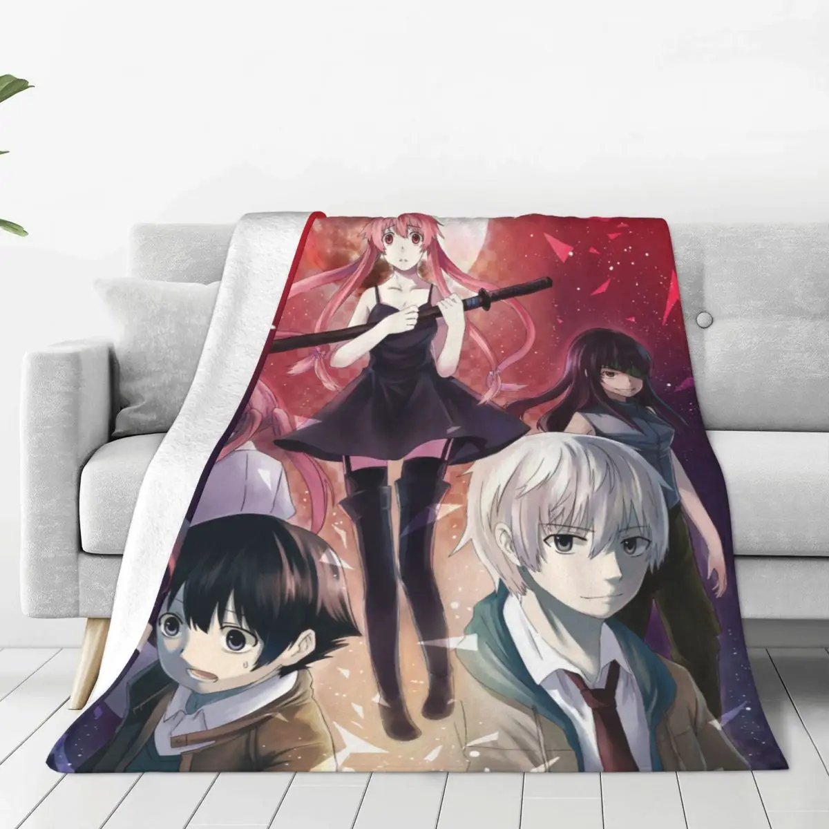 

Mirai Nikki Future Diary Blankets Anime Yuno Gasai Plush Awesome Warm Throw Blanket for Chair Covering Sofa Spring/Autumn