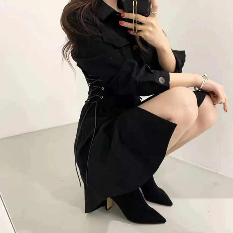 Элегантное шикарное платье в Корейском стиле весеннее модное однобортное