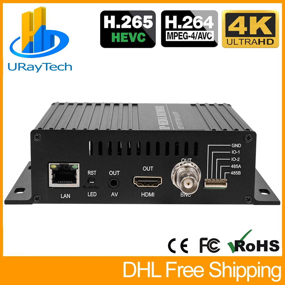 

H.265 H.264 4K декодер для потокового видео IP-камера к HDMI + CVBS AV выход для декодирования SRT HLS M3U8 UDP RTMP RTSP