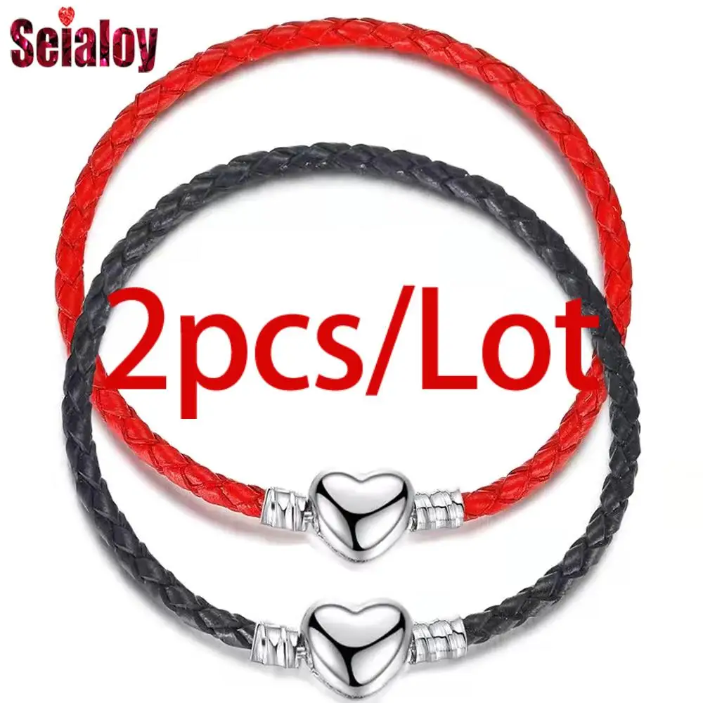 

Плетеные браслеты Seialoy 2 шт./лот в форме сердца из натуральной кожи, подходят для самостоятельной сборки, шарм, браслет дружбы для пары, брасл...