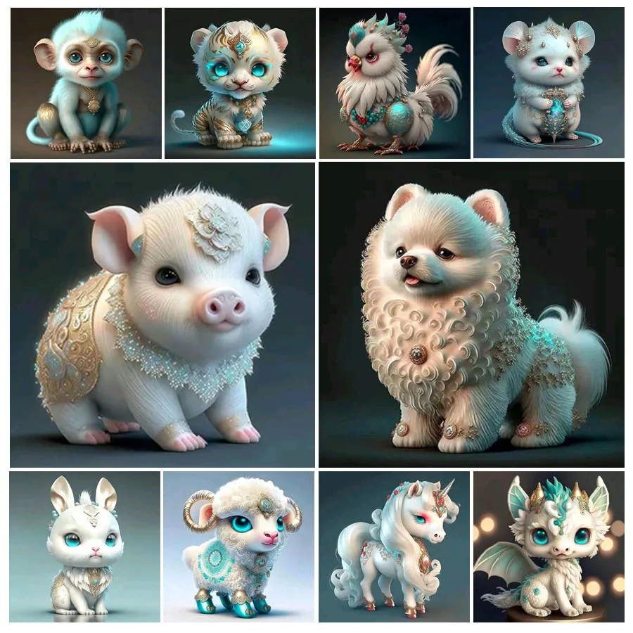 

Diy Mosaic Embroidery Cartoon Animals 12 Chinese Zodiacs Novelty Diamonds Painting Dog Pig Gifts for Children Wall Decor AA4436