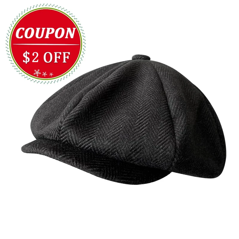 Men's cap 2021 New Men's Newsboy Hats Vintage Herringbone Octagon Cap Women Berets Gatsby Flat Hat BLM73