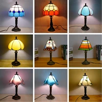 tiffany table lamp e27 retro stained glass lampshade mediterranean style table light bedroom bedside nightstand decor lighting