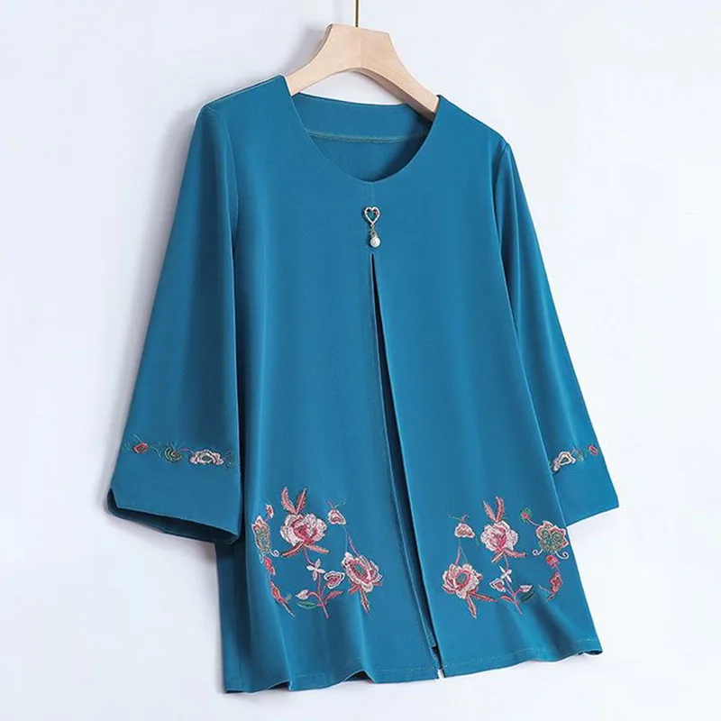 Кардиган для пожилых людей блузка пальто весна-лето 3/4 рубашка с рукавом и