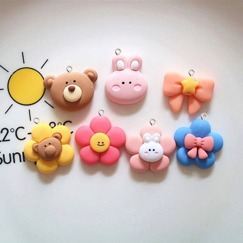 

10Pcs Cartoon Animal Bowknot Flower Resin Ring Pendant Accessories DIY Earrings Bracelet Jewelry Making Charms Crafts Materials