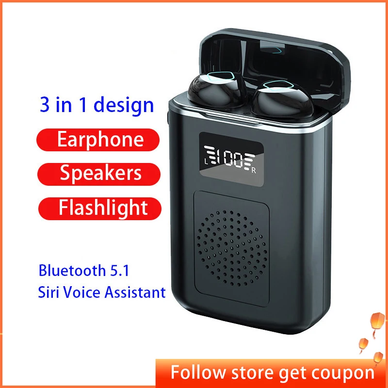 

4000mAh Charging Box 3 In 1 Bluetooth Earphones Speakers Flashlight In-Ear Earbuds Wireless Headphones 9D Stereo Sports Headsets