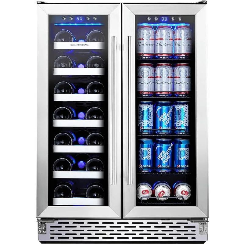 

Phiestina Wine and Beverage Refrigerator Wine Cooler 20 Bottles&78 Cans 24’’ Built-in/Freestanding Dual Zone Wine Fridge Glass