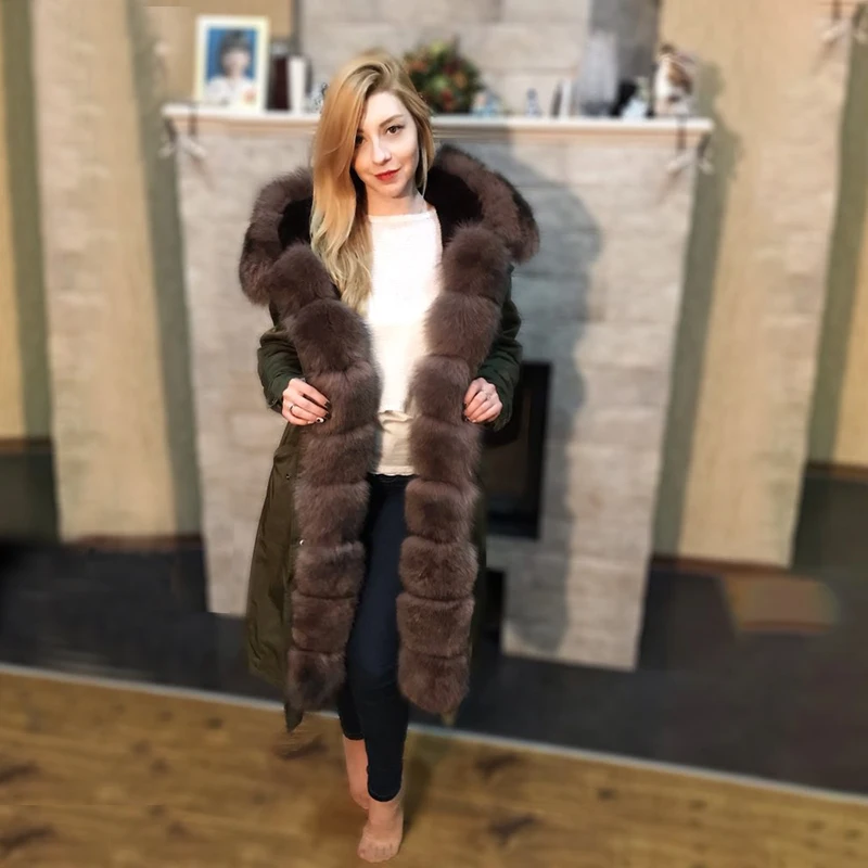 

Aoottii 2022 New Waterproof Parka Real Fur Coat X-long Winter Jacket Women Natural Fox Fur Collar Thick Warm Outerwear Detachabl
