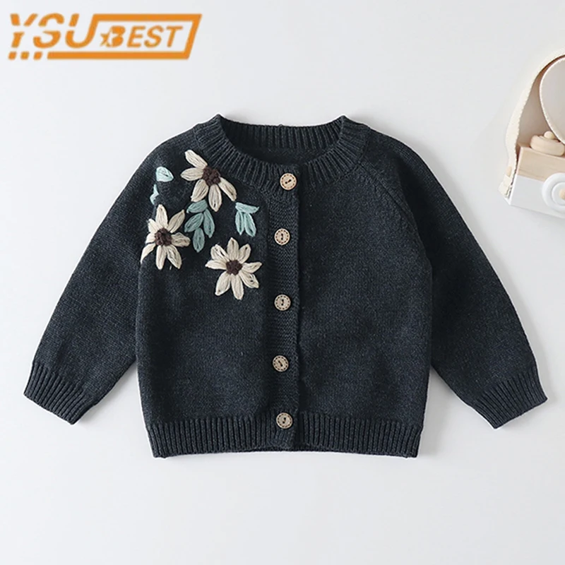 

Детский трикотажный кардиган с длинным рукавом, с цветочной вышивкой