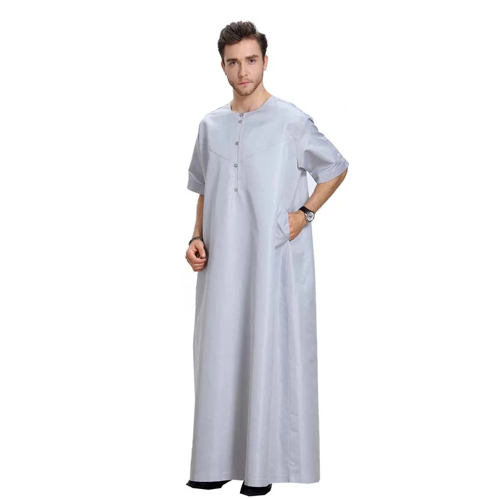 

Мусульманский халат для мужчин, новинка 2022, летняя однотонная мужская одежда на Ближний Восток с короткими рукавами, мужской халат, Повседн...