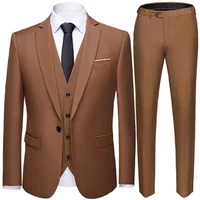 19 Color / 2022 Fashion Men's Casual Business Suit 3 Pieces Set / Male Two Button Blazers Trousers Pants Vest Waistcoat