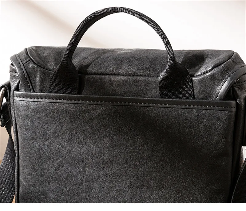 Simple, casual and high-quality natural genuine leather men black handbag outdoor organizer soft cowhide messenger shoulder bag