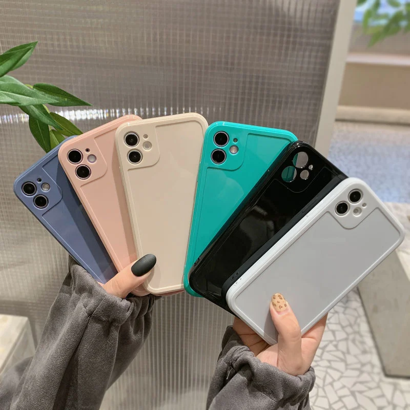 

For iphone 11 12 13 Pro Max XR Xs 7 8 Plus Phone Case Small Fresh Simple Solid Color Full Edge Silicone Soft Skin Friendly Shell