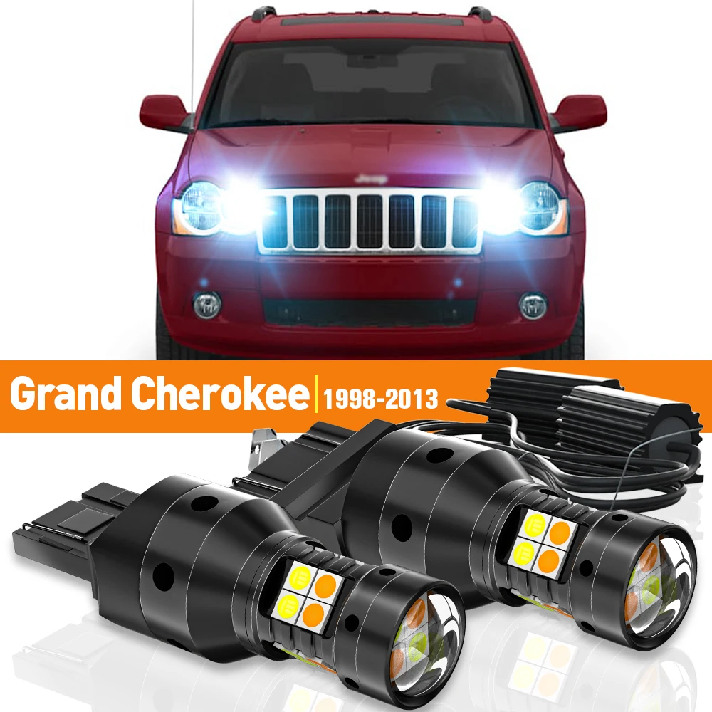 

2x LED Dual Mode Turn Signal+Daytime Running Light DRL For Jeep Grand Cherokee 1998-2013 2005 2006 2010 2011 Accessories Canbus