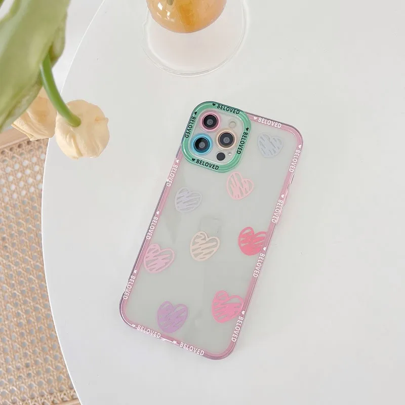 Simple Color Love Phone Case For iPhone 14 13 12 11 Pro XS MAX 7 XR X 8 6 Plus Clear Cover Soft Fundas