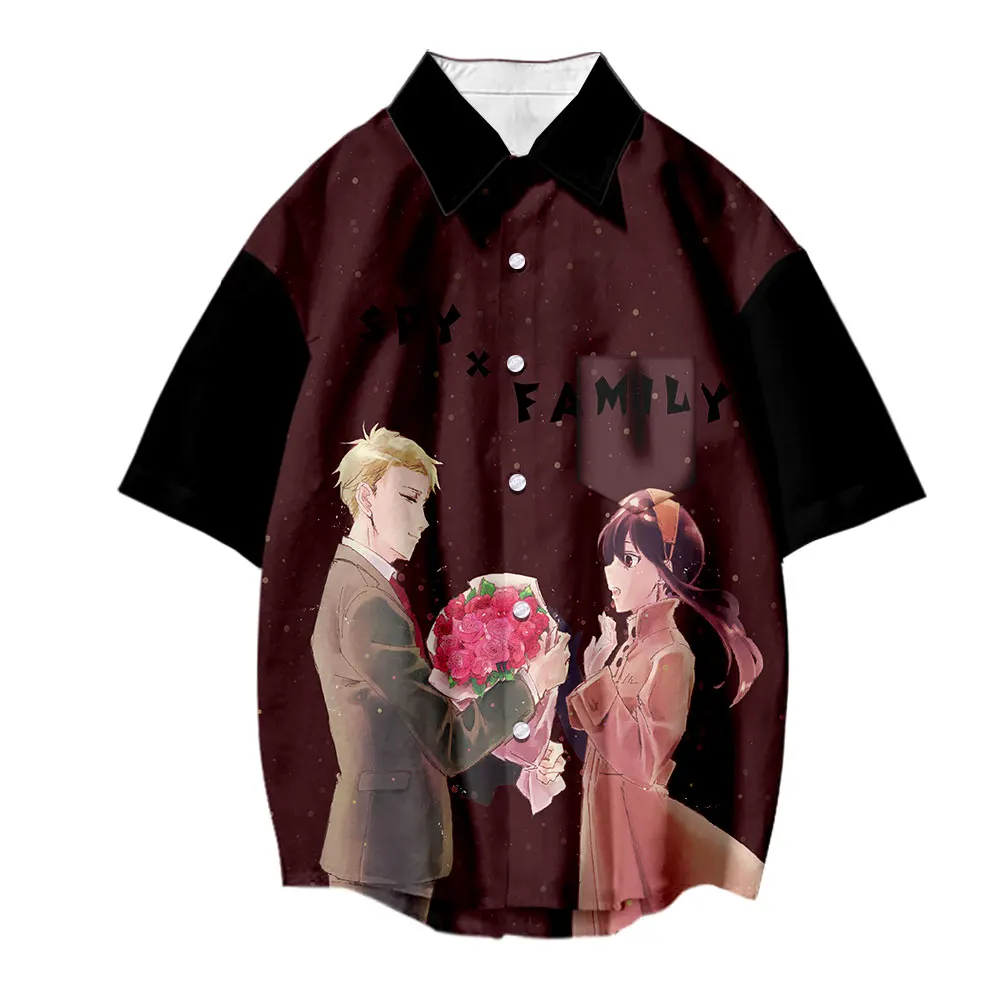 SpyxFamily Hawaiian Shirts Summer Anime Print Short Sleeve Blouse Streetwear Oversized Men Clothes Harajuku Camisas Para Hombre