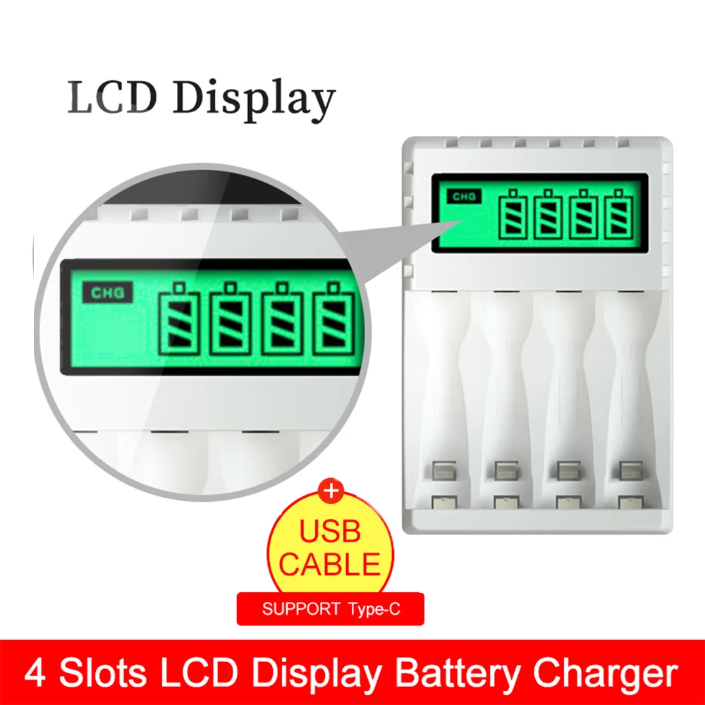 

Universal USB LCD Display Smart Intelligent Battery Charger With 4 Slots For AA/AAA NiCd NiMh Rechargeable Batteries Charger