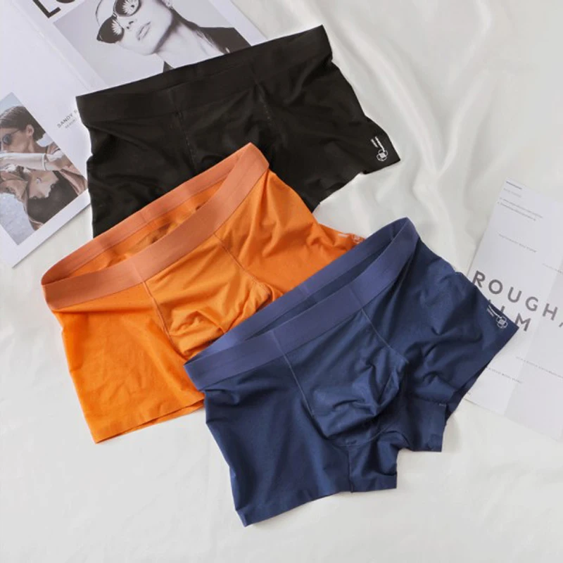 Men's Boxers Lightweight Ice Silk Underpants Nylon Mid Waist Antibacterial Breathable Shorts 3PCS