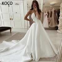 macdugal wedding dress 2022 elegant strapless backless glorious sweep train satin vestido de novia civil for women custom made