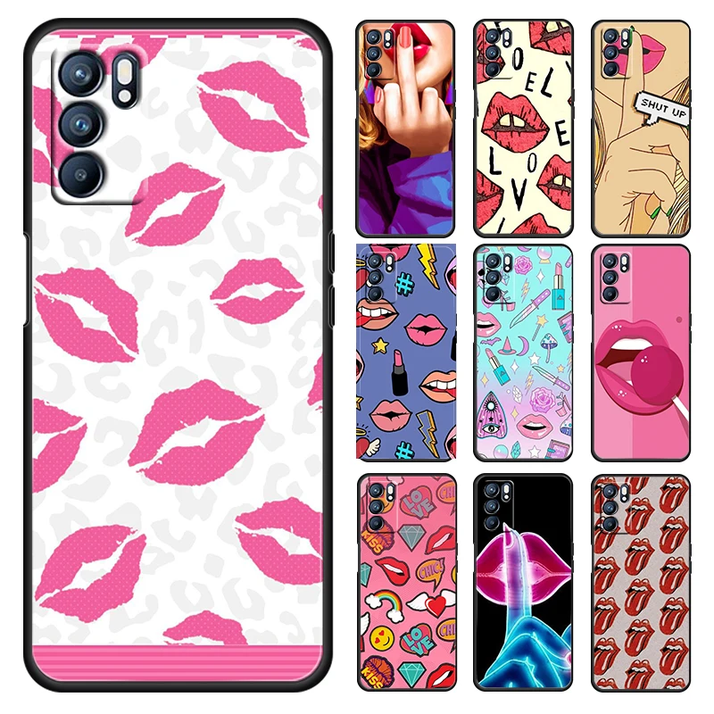 

Lip Print Heart Finger For OPPO Reno 7 6 5 4 3 2 5Z 5F 5K ACE 10 X 4G 5G Pro Plus Soft Black Phone Case Silicone Cover