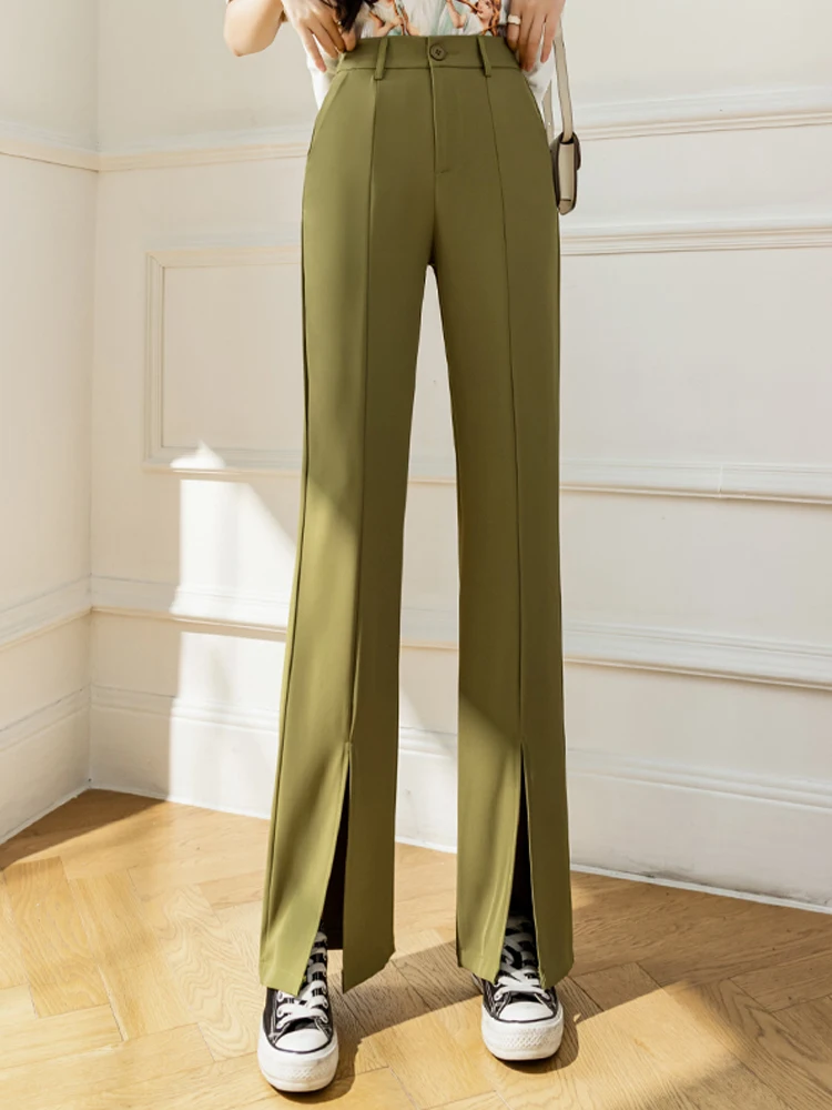 

Casual High Waist Straight Pants for Women Summer Autumn Loose Split Draped Long Trousers Ladies Streetwear Comfortable Bottoms