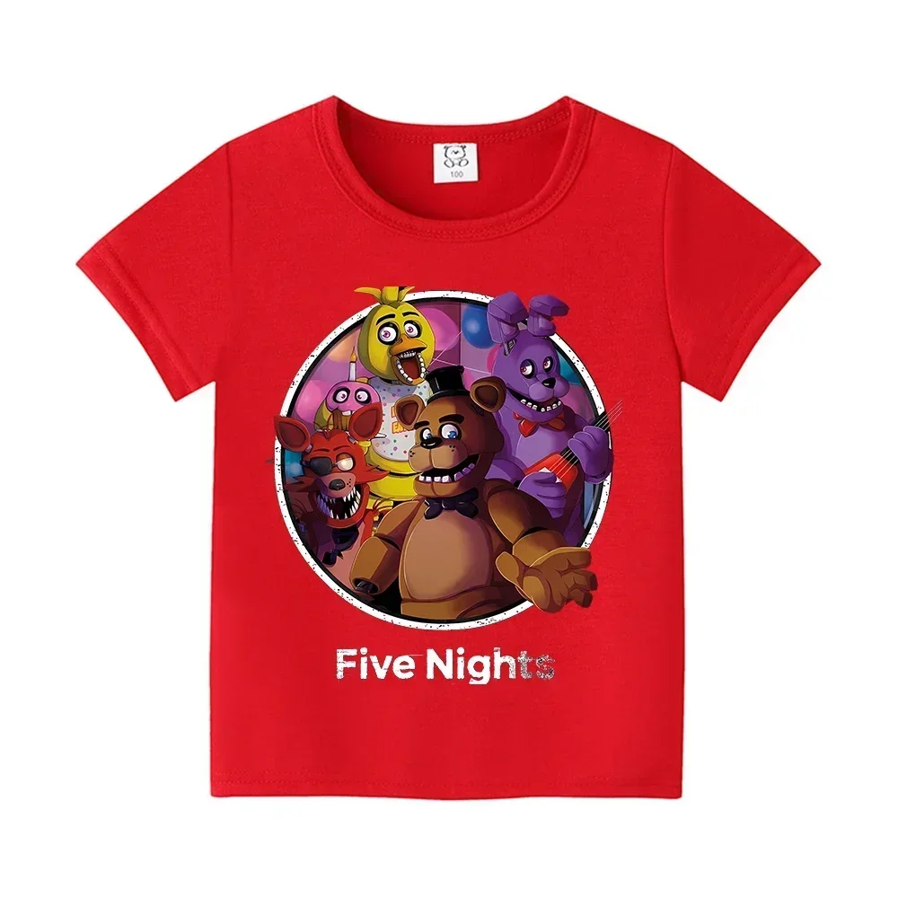 Фото Короткая рубашка на тему Five Nights Freddys, одежда с принтом Fnafs, кавайные топы с короткими рукавами для мальчиков с героями мультфильмов, детская футболка, одежда, подарок на день рождения №5