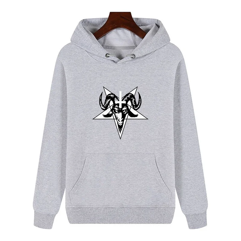 Baphomet Goat entagram fleece hoodie Demonic Satanic Satanism Demon Devil Occult Goth graphic Hooded sweatshirts Men's clothing