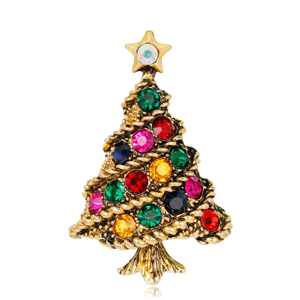 

TULX Multicolor Rhinestone Tree Star Brooches Women Men Vintage Christmas Tree Party Office Casual Brooch Pins Gifts