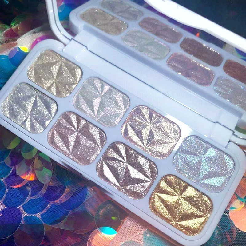 

8 Colors Highlight Eyeshadow Palette Diamond Parly 3D Skin Tone Makeup Brightening Flash Eye Shadow Beauty Cosmetics Wholesale