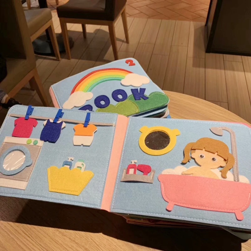 

Montessori Baby Busy Board Washable 3D Toddlers Story Cloth Book Early Learning Education Habits Knowledge Developing Toys