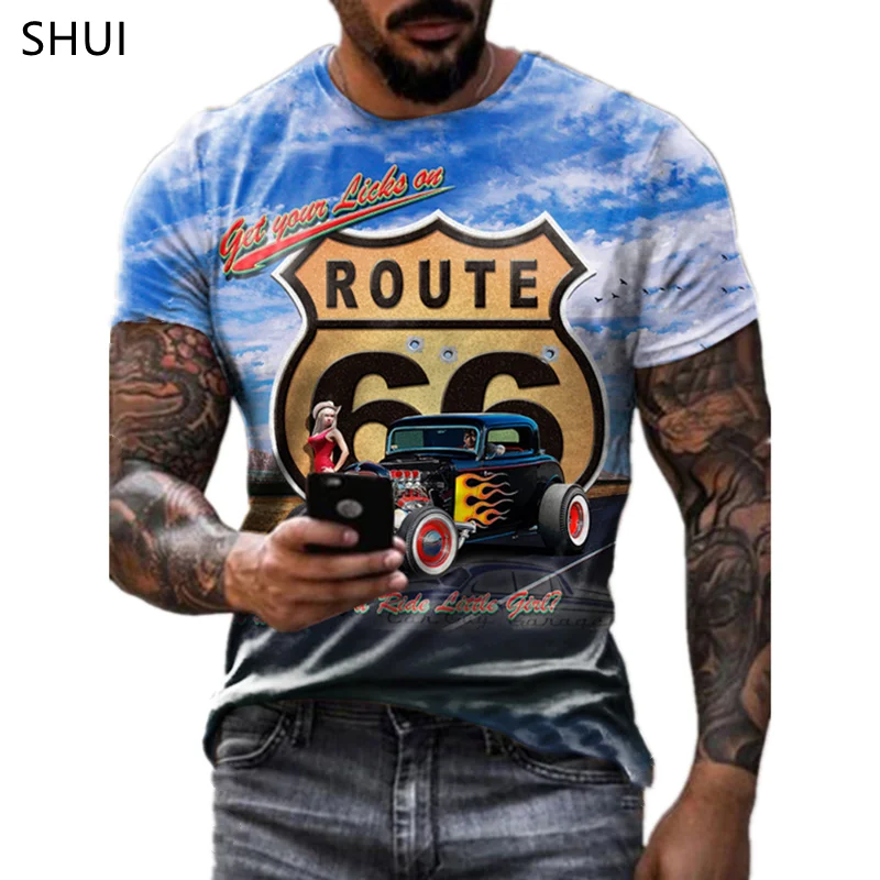 

Hot T-shirt Personality Boy Girl Streetwear Route 66 3D Print Pattern Oversized Top T Shirts Men Casual Kids Clothing Tees 6XL