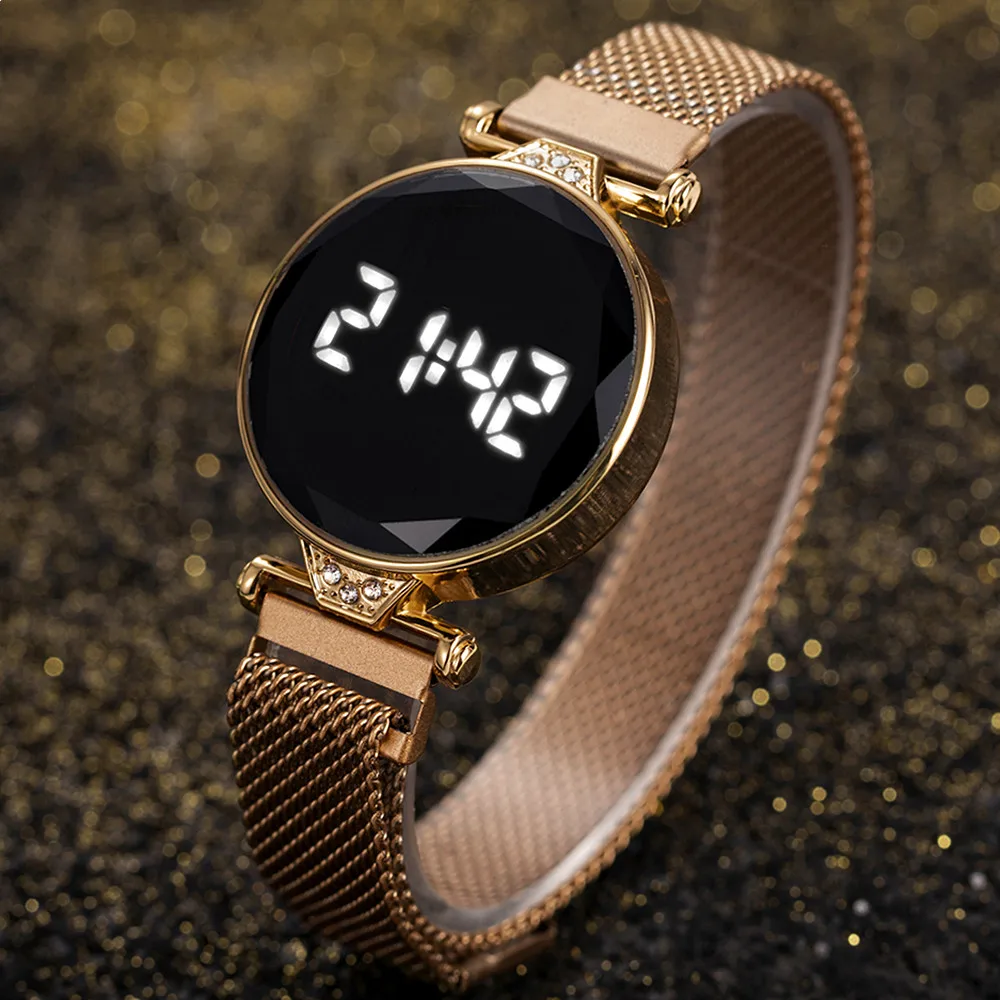 

2021 Luxury Women's Watches Rose Gold Stainless Steel Ladies Wristwatch LED Digital Watch for Women Electronic Clock Reloj Mujer