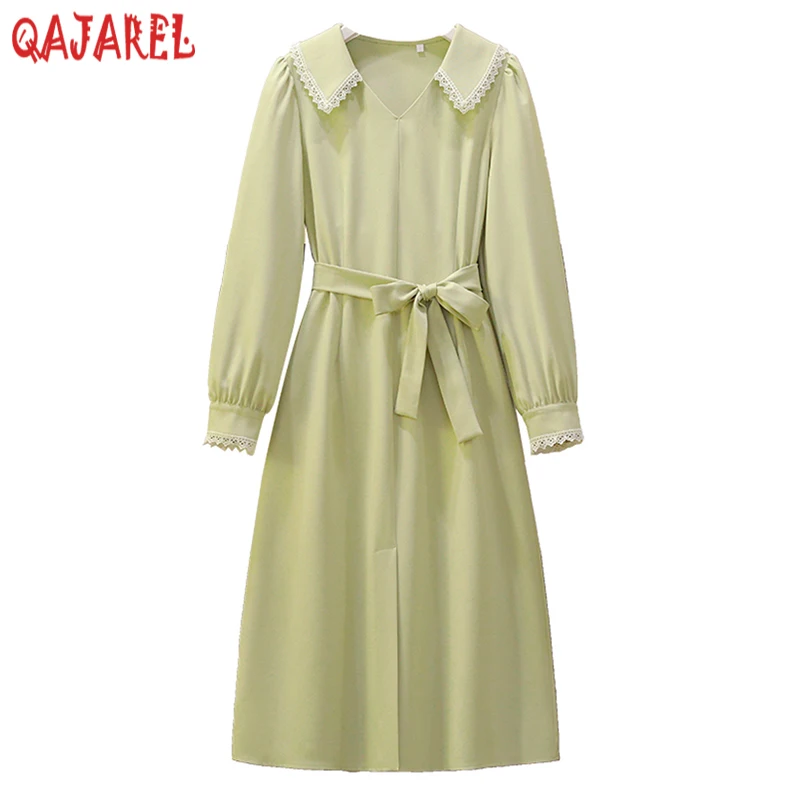 Осеннее черное платье миди с длинным рукавом и воротником-поло 2024 корейское