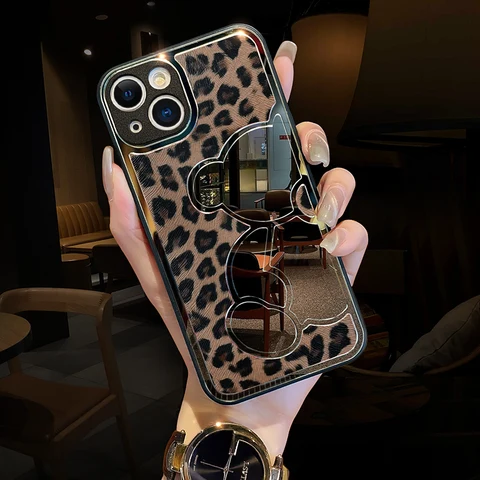 Оригинальный Роскошный кожаный зеркальный противоударный чехол с леопардовым принтом для Iphone 14 13 12 11 Pro Max X 8 Plus, защитный чехол