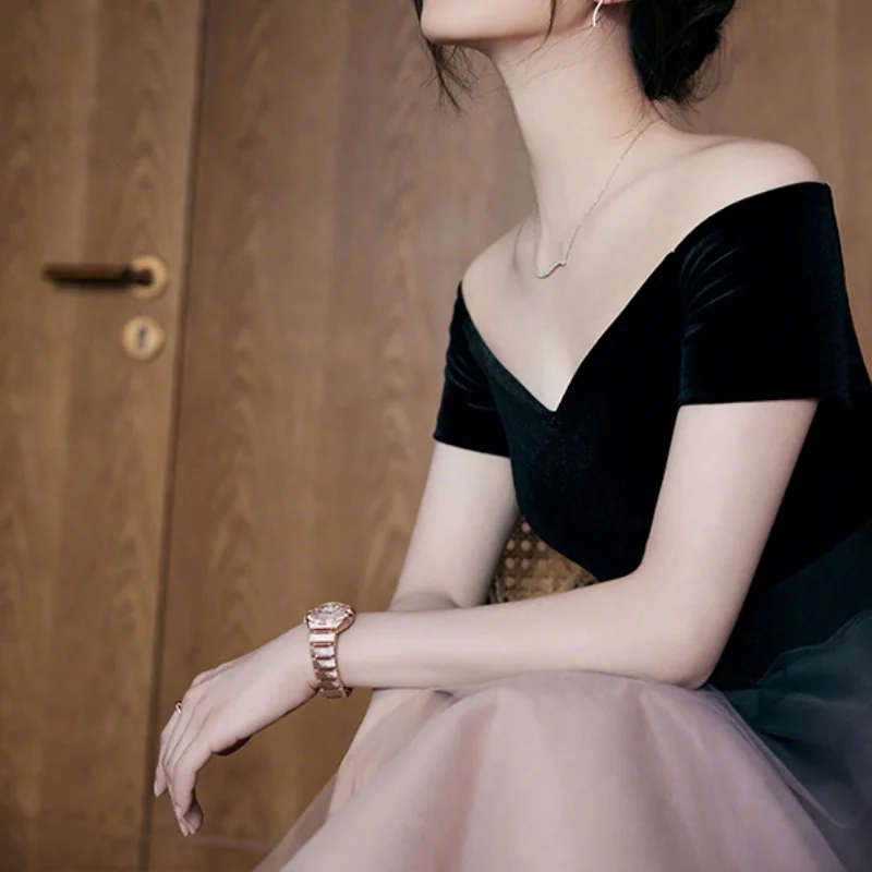 

Evening Dresses off Shoulder Elegant Dress Gradient Puffy Skirt Summer Banquet V-neck Party for Women and Girls