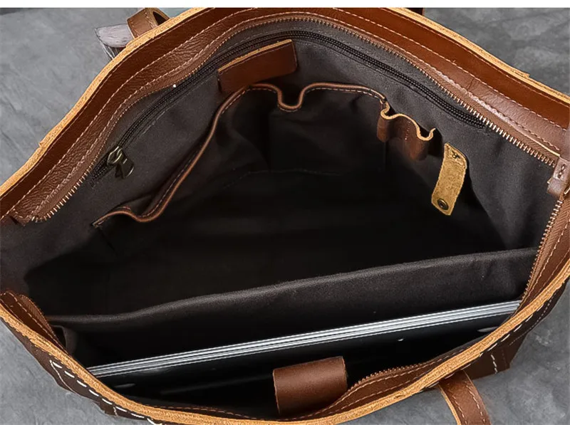 Fashion vintage high quality genuine leather men's tote bag real cowhide large capacity handbag luxury big laptop shoulder bag