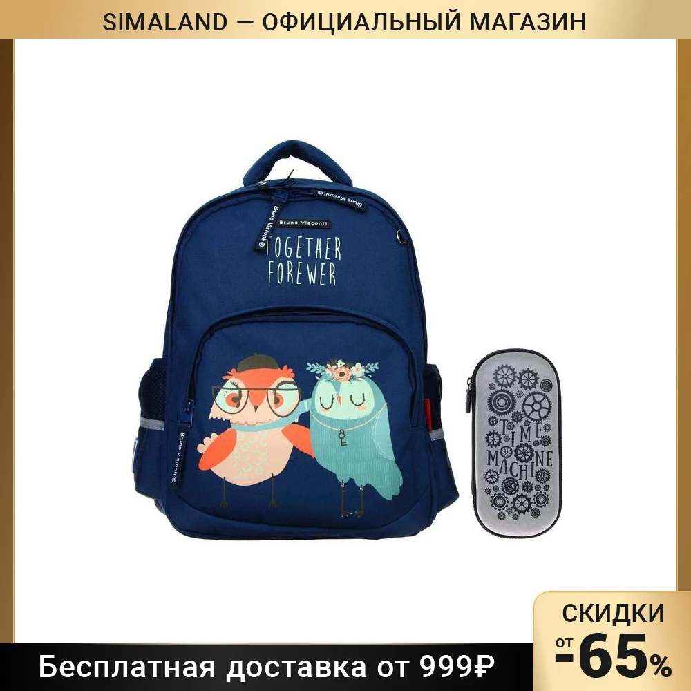 Рюкзак школьный Bruno Visconti 40 х 30 19 см эргономичная спинка Cute Owl. Подружки пенал в