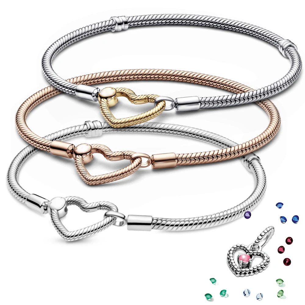 

Rose Gold Heart Charm Bracelet Designer S925 Silver Original New Accessories Fashion Jewelery Gifts Diy Women Brand Best Selling