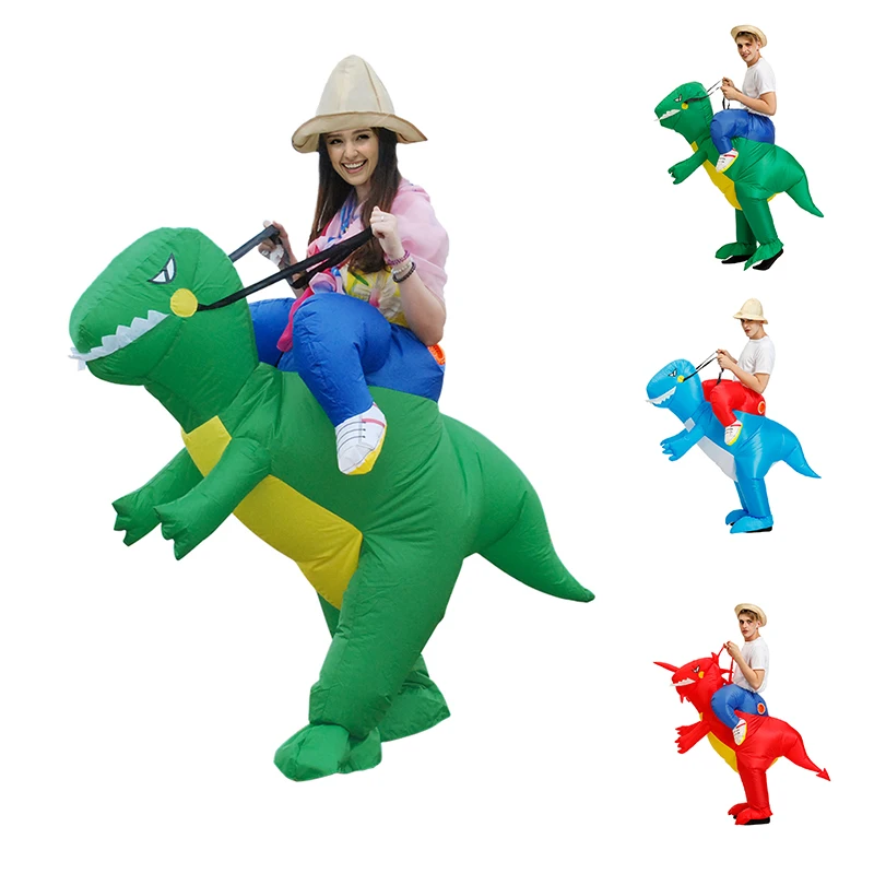 

Adult Kids Size Three Colors Inflatable Dinosaur Costume Anime Halloween Purim Party Cosplay Animal Suit Dress Dino For Brithday