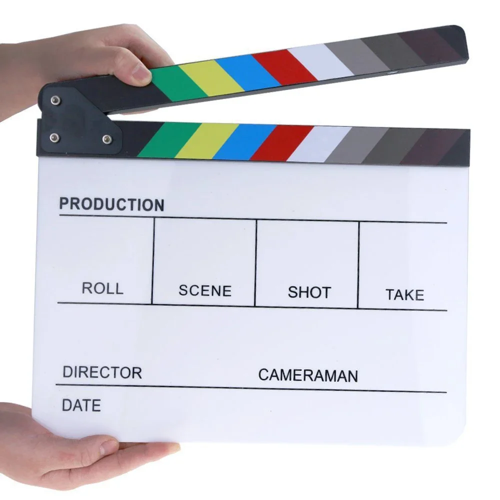 Acrylic Production Slate with Color Clapper Sticks Dry Erase Markers for Movie Filming Video Recording