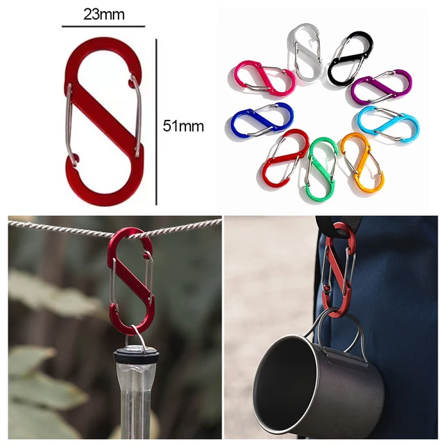 10pcs Stainless Steel S Type Carabiner with Lock Mini Keychain Hook Anti-Theft Outdoor Camping Backpack Buckle Key-Lock Tool 6