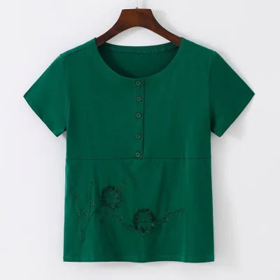 

ANEW Women's 2020 summer new embroidery top loose pure cotton lady