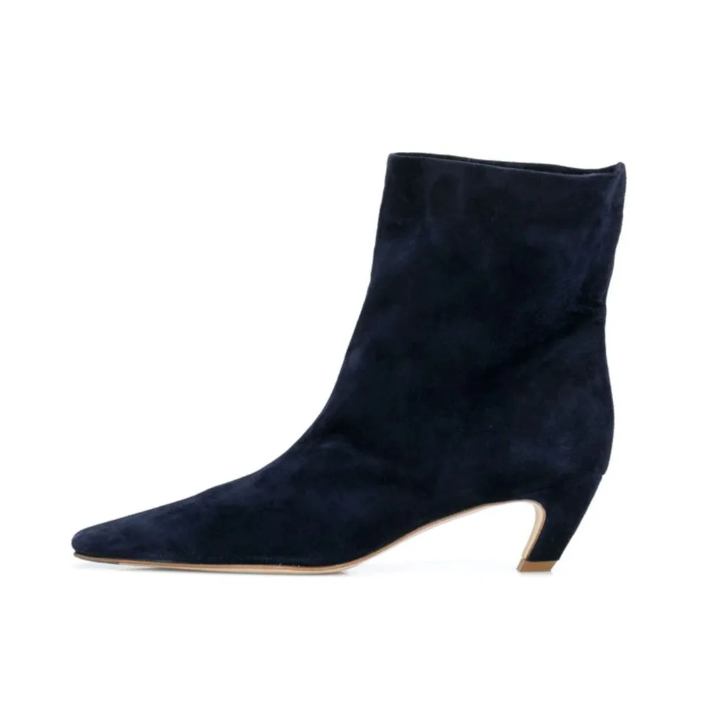 Модные Осенние эластичные замшевые Ботинки на каблуке с котенком квадратным