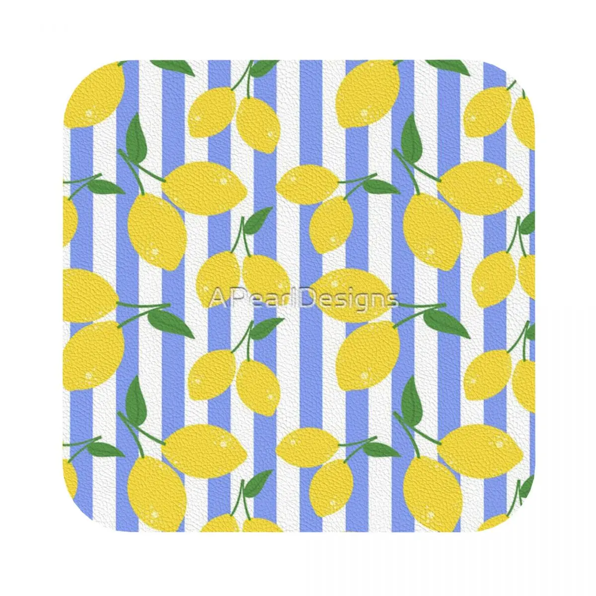 

Blue Stripes And Lemons Leather Coaster Set of 4 Retro Home Decor Scald-proof