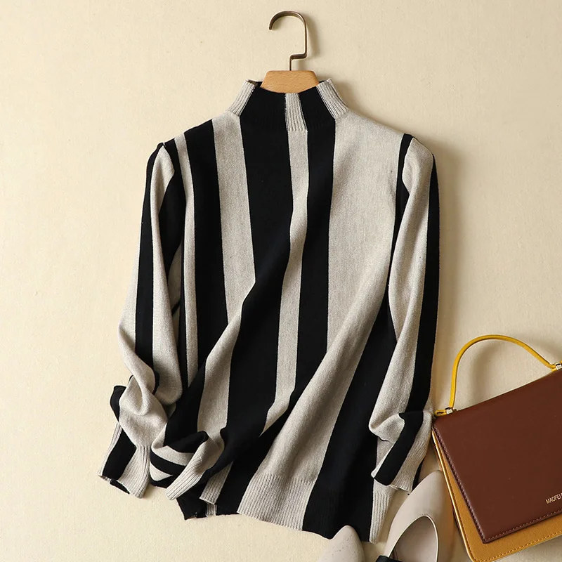 2022 полосатый Женский свитер и пуловеры вязаный свободный женский элегантный