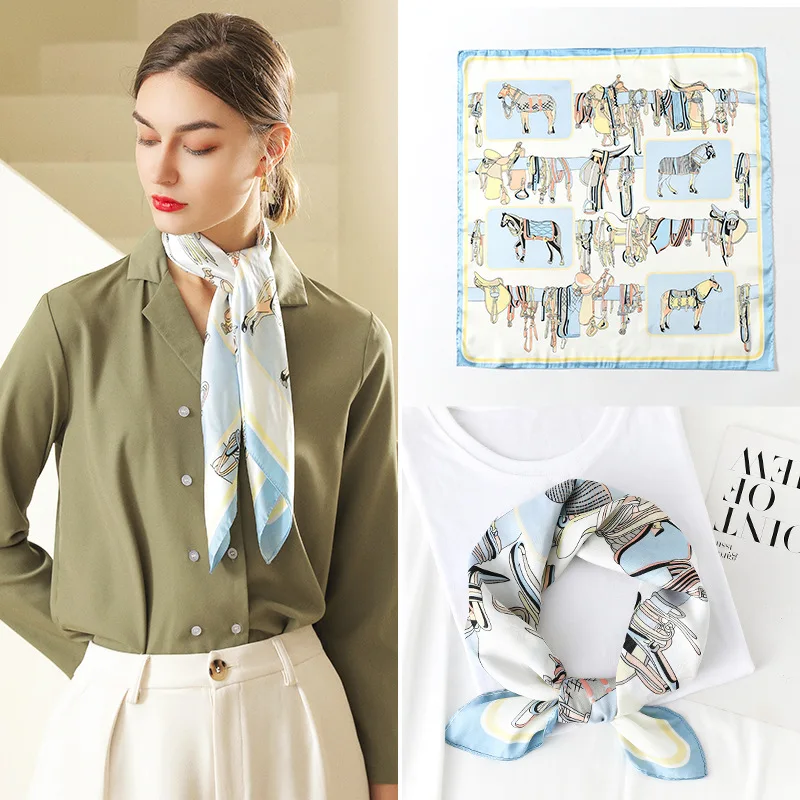 

2022 Silk Square Scarf Women Satin Bandana Print Bag Scarves Head Band Fashion Lady Hair Shawl and Wrap Female Neckerchief Hijab