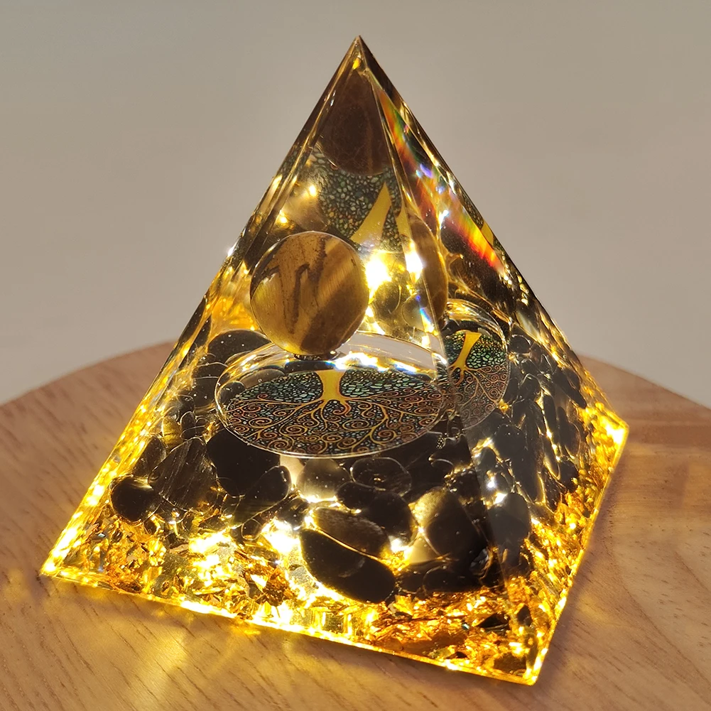 

Natural Stone Orgone Pyramid Amethyst Peridot Healing Reiki Chakra Energy Generator Crystal Orgonite Pyramid Meditation Ornament