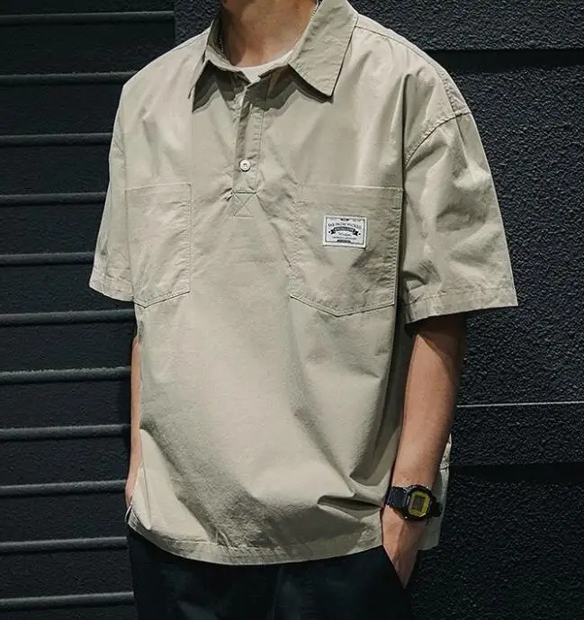 Футболка мужская свободного покроя с двумя карманами Повседневная рубашка из