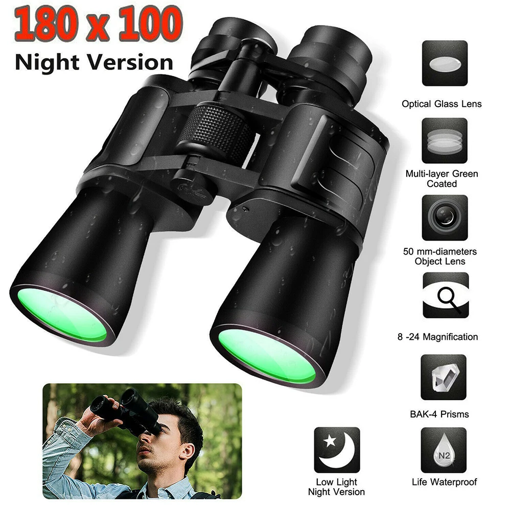 

HD Professional Sakura 10-180x100 Binoculars Telescope 50 Zoom Objective Lens High Power Adjust Binocolos Night Vision